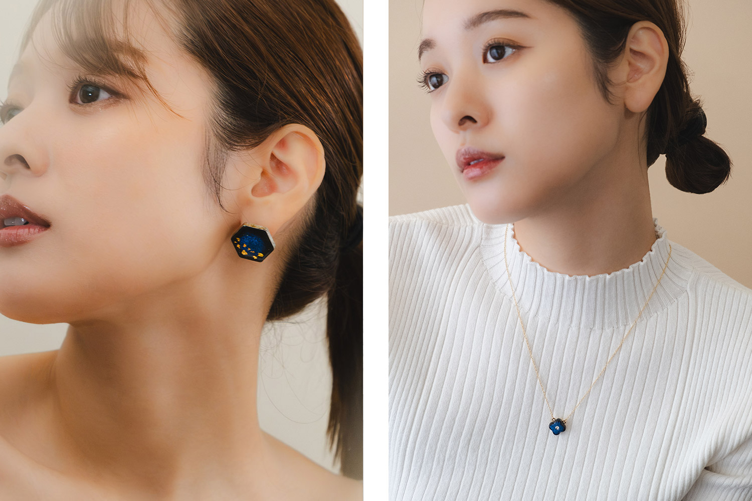 美濃焼陶器 星屑のピアス・「tou」 小花 クリスタル ネックレスセット